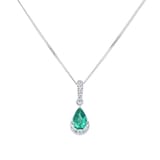 Goldsmiths 9ct White Gold Pear Cut Emerald & Diamond Pendant