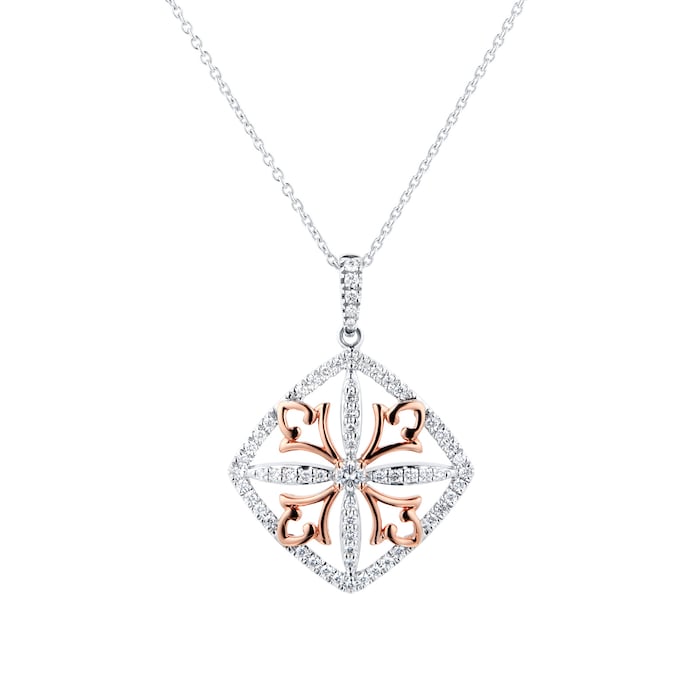 Mappin & Webb Floresco 18ct White & Rose Gold 0.40ct Diamond Shape Filigree Pendant