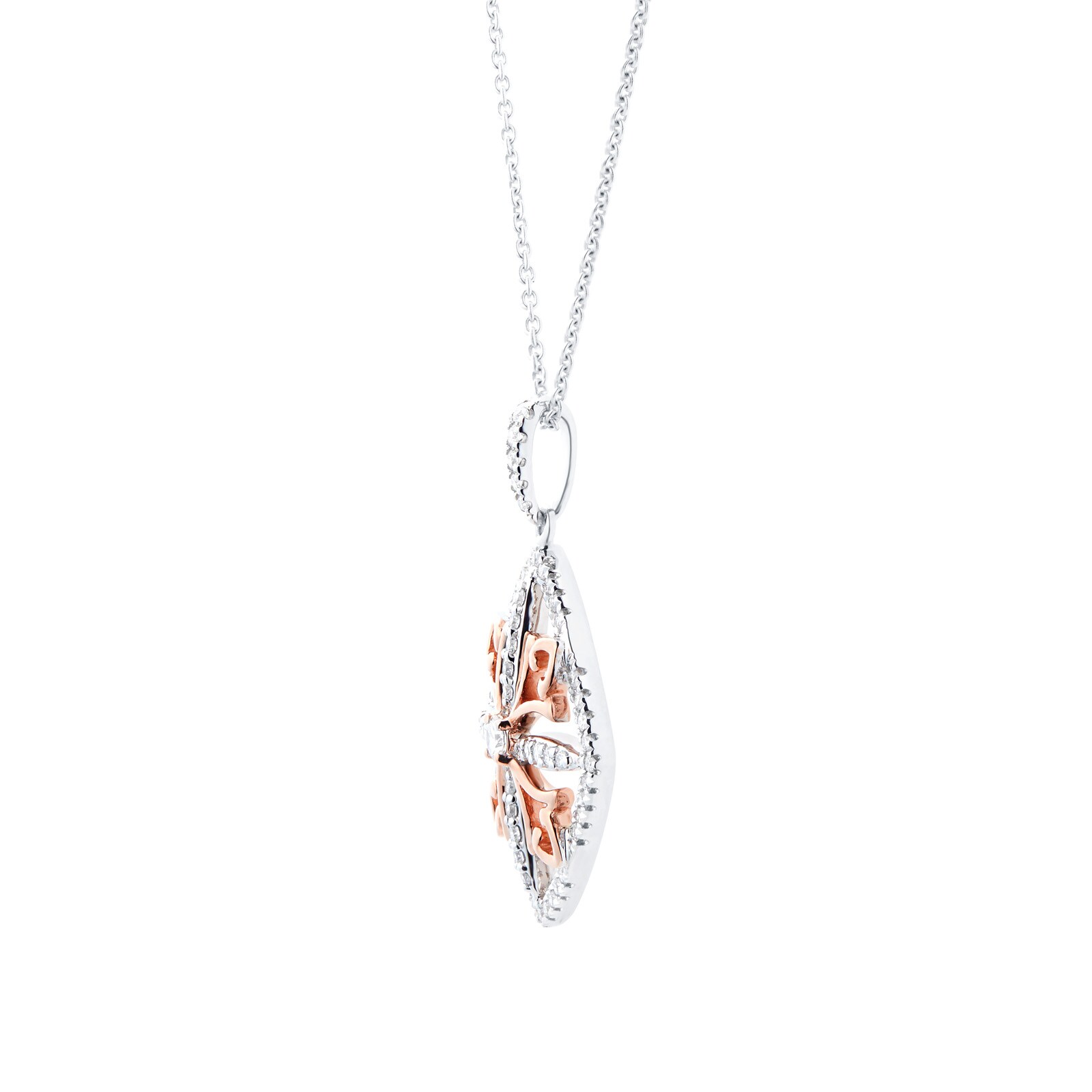 Mappin & Webb Floresco 18ct White & Rose Gold 0.40ct Diamond Shape Filigree Pendant