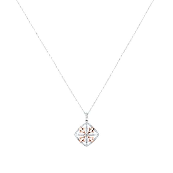 Mappin & Webb Floresco 18ct White & Rose Gold 0.40ct Diamond Shape Filigree Pendant