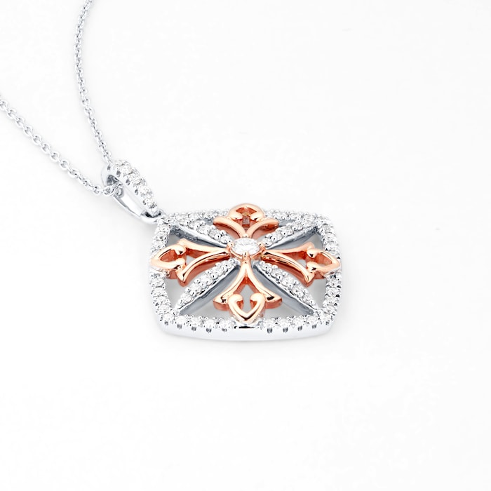 Mappin & Webb Floresco 18ct White & Rose Gold 0.40ct Diamond Shape Filigree Pendant