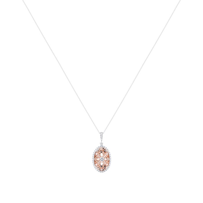 Mappin & Webb Floresco 18ct White & Rose Gold 0.65ct Diamond Filigree Locket