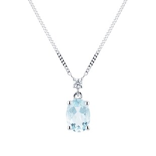 Goldsmiths 9ct White Gold Aquamarine & Diamond Pendant