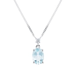 12143280 - 9ct White Gold Aquamarine & Diamond Pendant