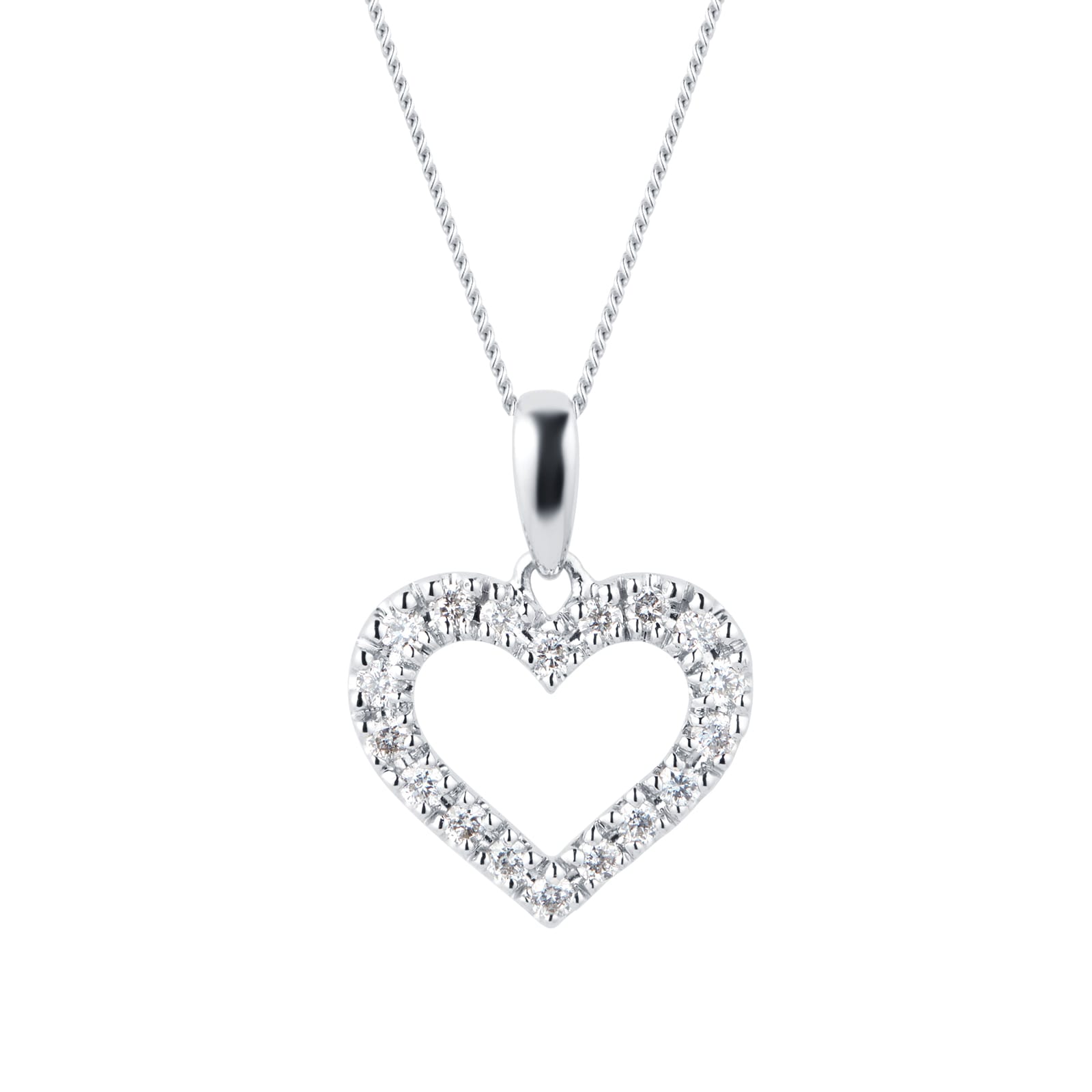 Goldsmiths 9ct White Gold 0.15cttw Open Heart Pendant