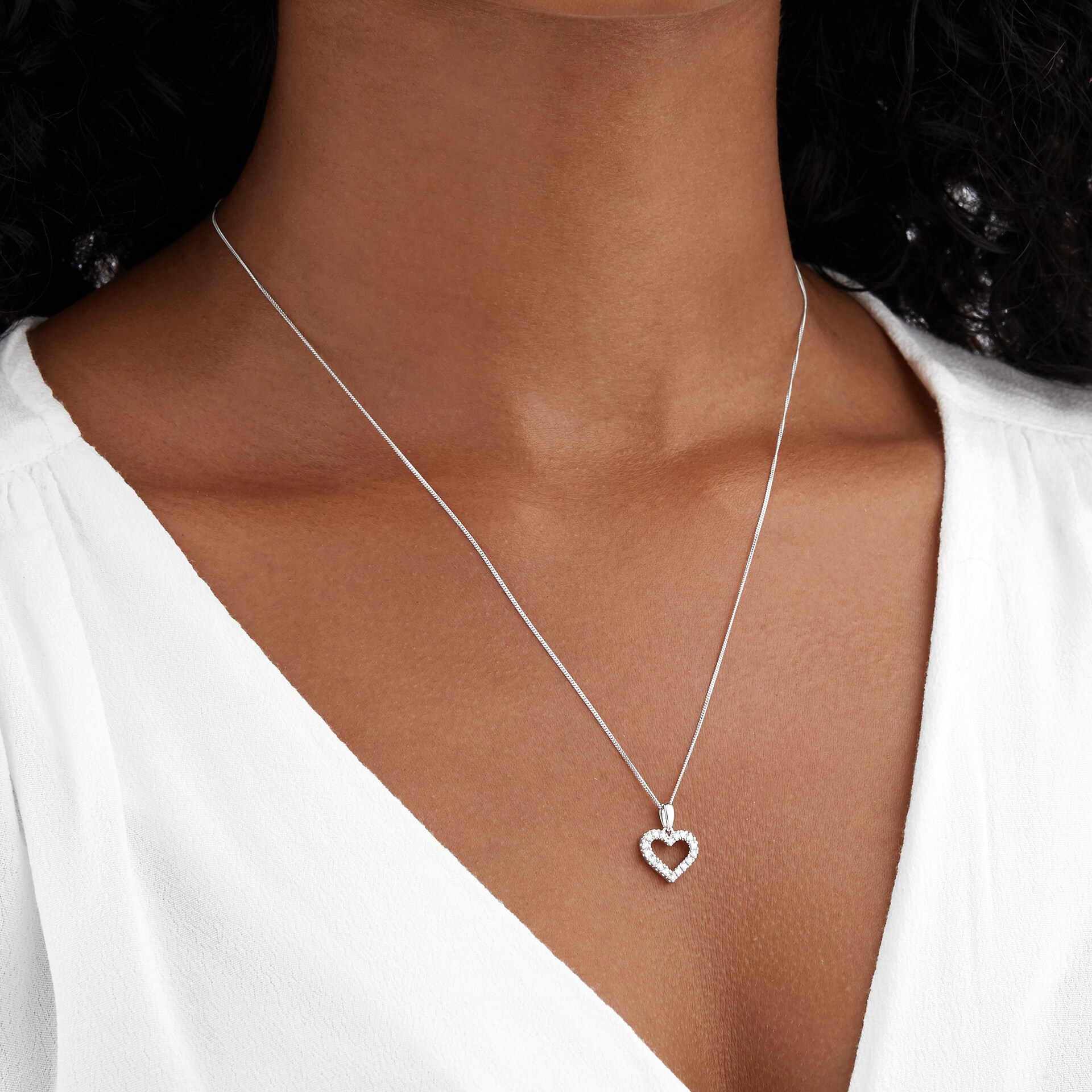 Goldsmiths 9ct White Gold 0.15cttw Open Heart Pendant