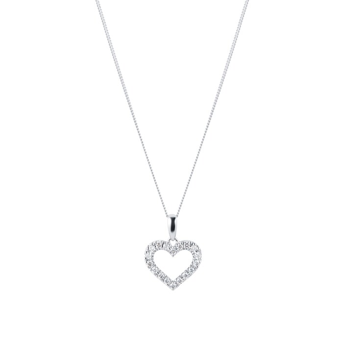 Goldsmiths 9ct White Gold 0.15cttw Open Heart Pendant