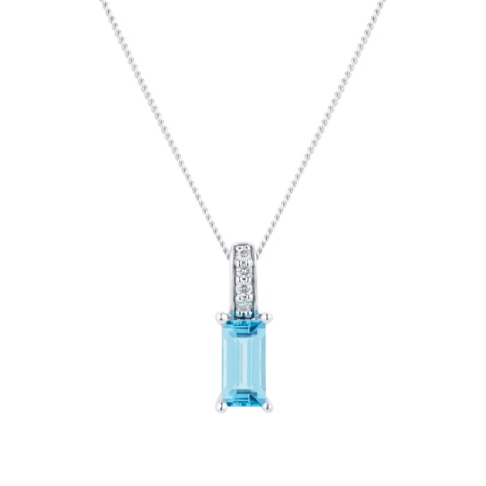 Goldsmiths 9ct White Gold Blue Topaz & Diamond Pendant