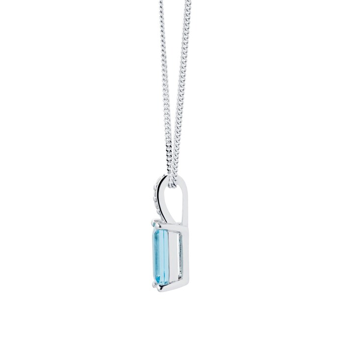 Goldsmiths 9ct White Gold Blue Topaz & Diamond Pendant