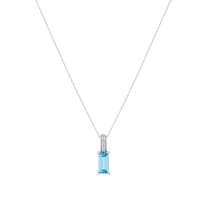 Goldsmiths 9ct White Gold Blue Topaz & Diamond Pendant