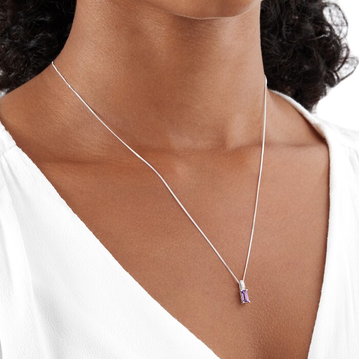 Goldsmiths 9ct White Gold Baguette Cut Amethyst & Diamond Pendant