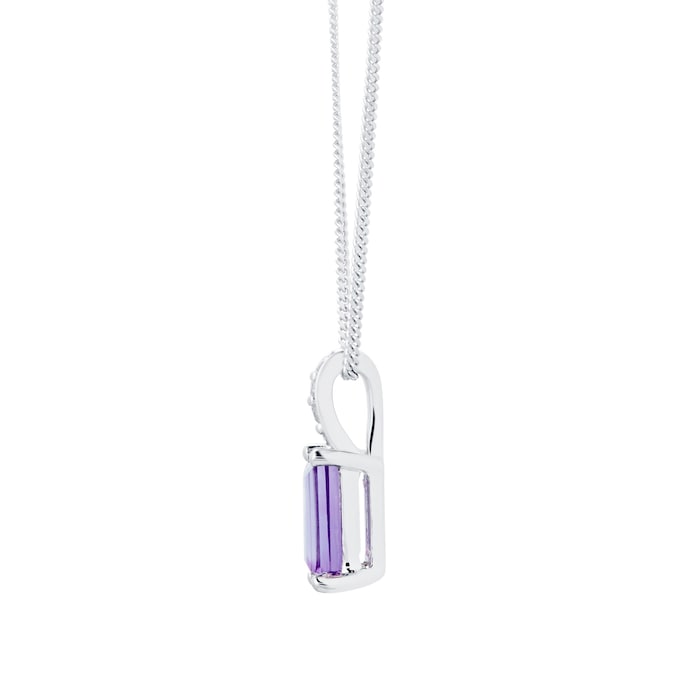 Goldsmiths 9ct White Gold Baguette Cut Amethyst & Diamond Pendant