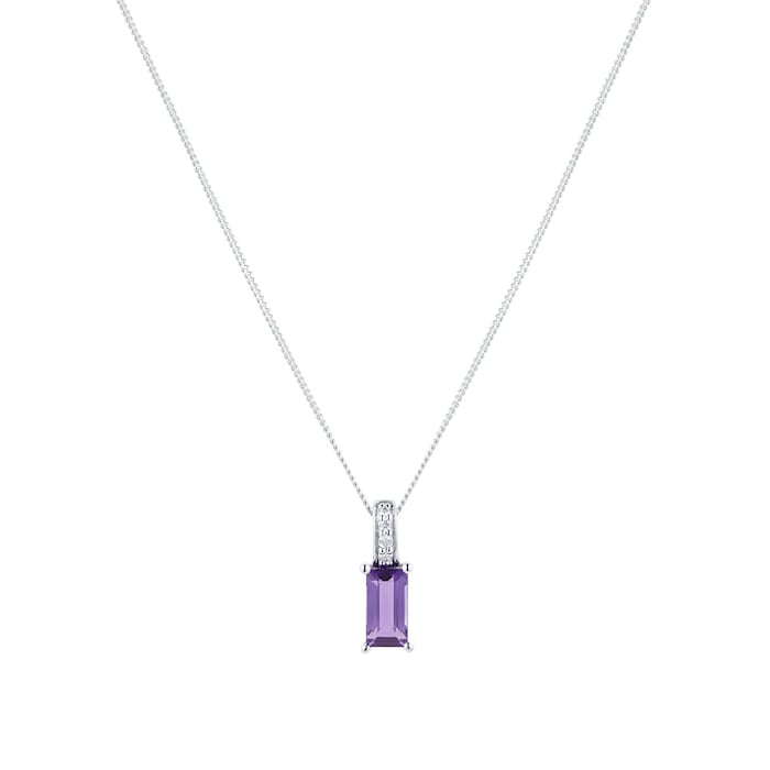 Goldsmiths 9ct White Gold Baguette Cut Amethyst & Diamond Pendant