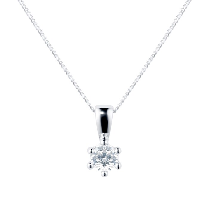 Goldsmiths 9ct White Gold 0.20ct Goldsmiths Brightest Diamond 6 Claw Pendant