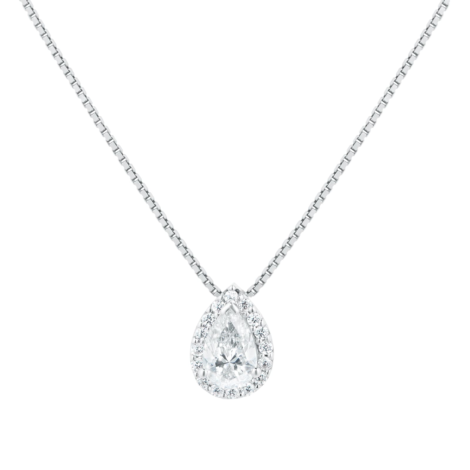 Goldsmiths 18ct White Gold 0.40ct Pear Halo Goldsmiths Brightest Diamond Pendant