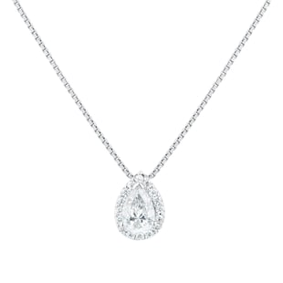Goldsmiths 18ct White Gold 0.40cttw Pear Halo Diamond Pendant