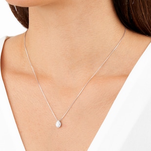 Goldsmiths 18ct White Gold 0.40cttw Pear Halo Diamond Pendant