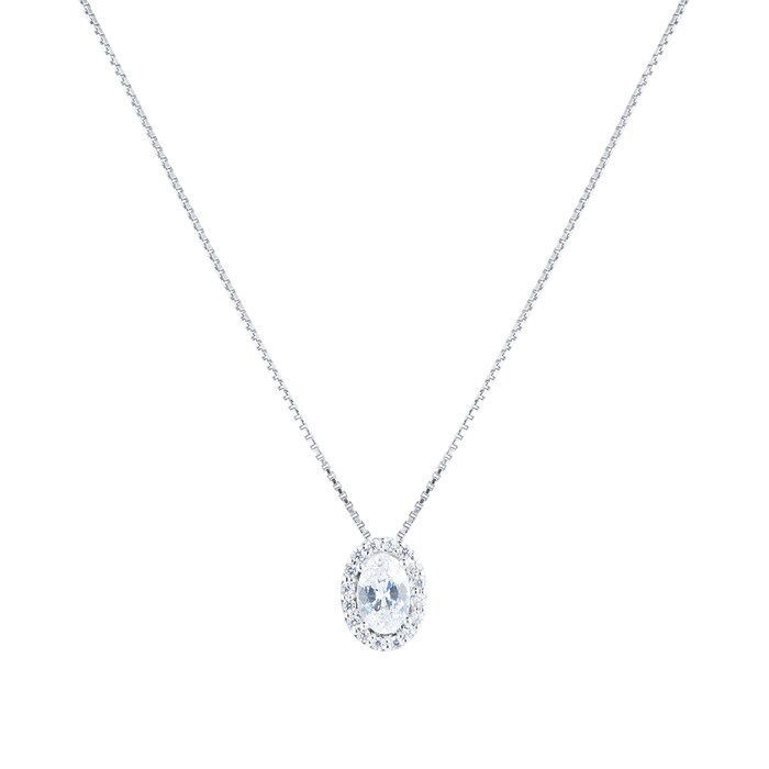 Goldsmiths 18ct White Gold 0.40ct Goldsmiths Brightest Diamond Oval Halo Pendant