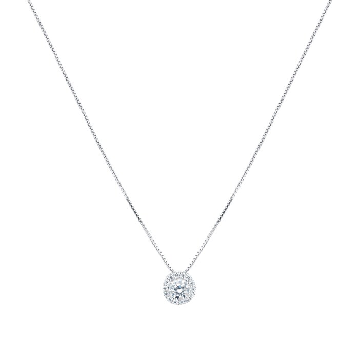 Goldsmiths 18ct White Gold 0.50ct Round Halo Goldsmiths Brightest Diamond Pendant