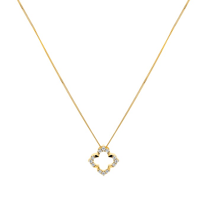 Goldsmiths 9ct Yellow Gold 0.10ct Diamond Four Pointed Flower Pendant