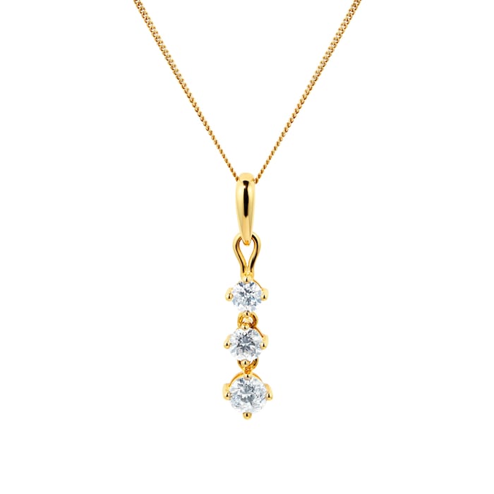 Goldsmiths 9ct Yellow Gold 0.50ct Diamond Three Stone Pendant