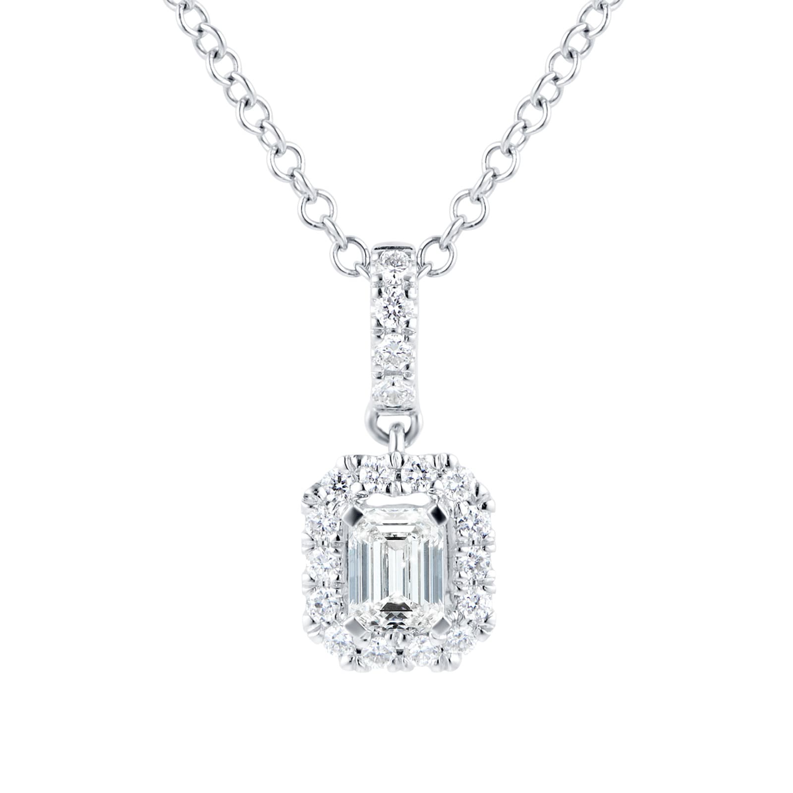 Amelia 18ct White Gold 0.40ct Diamond Emerald Cut Pendant