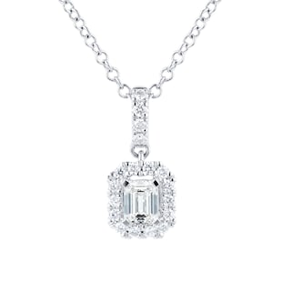 Mappin & Webb Amelia 18ct White Gold 0.40ct Diamond Emerald Cut Pendant