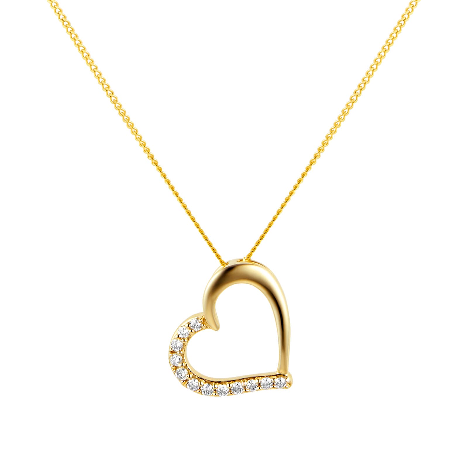 Goldsmiths 9ct Yellow Gold 0.08ct Diamond Heart Pendant