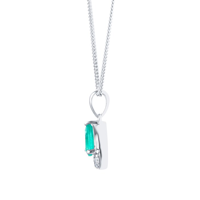 Goldsmiths 9ct White Gold Pear Cut Emerald & Diamond Pendant