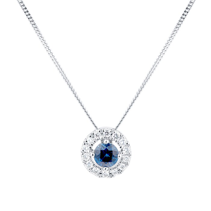 Goldsmiths 9ct White Gold Sapphire & Diamond Halo Pendant