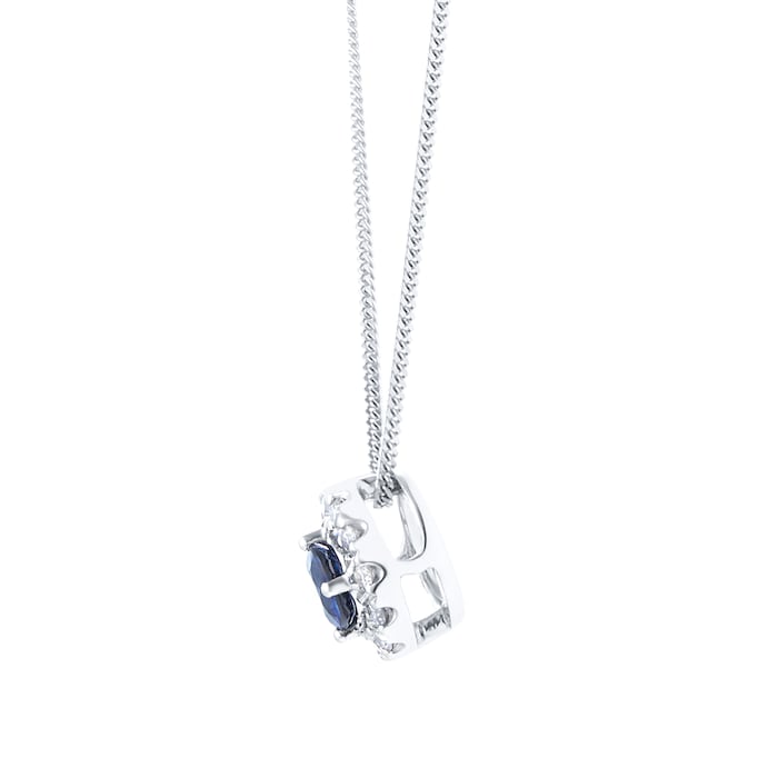 Goldsmiths 9ct White Gold Sapphire & Diamond Halo Pendant