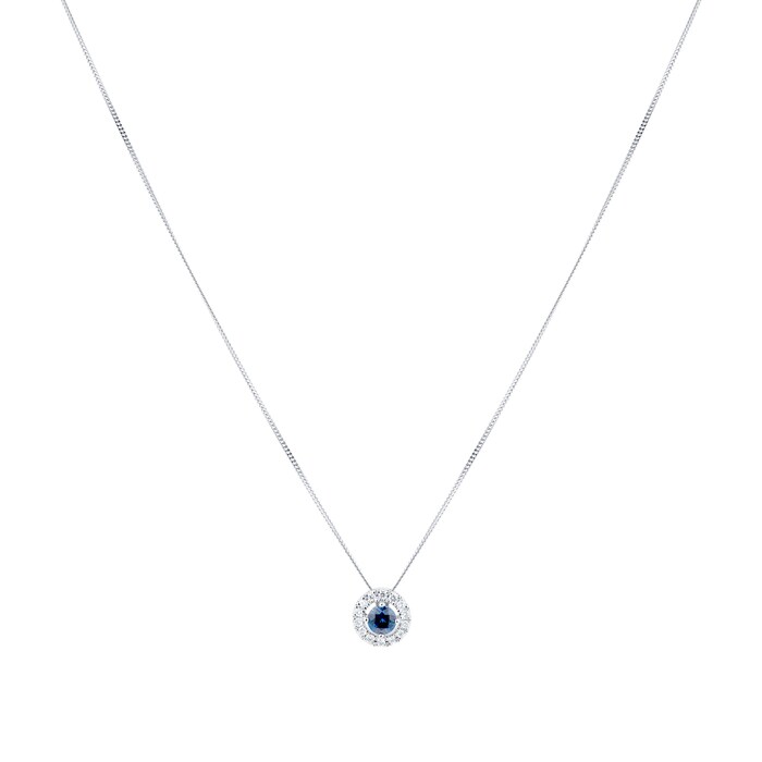 Goldsmiths 9ct White Gold Sapphire & Diamond Halo Pendant