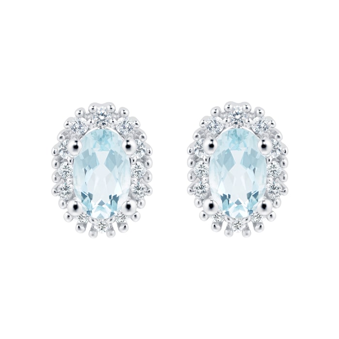 Goldsmiths 9ct White Gold Aquamarine Halo Pendant & Earrings Set