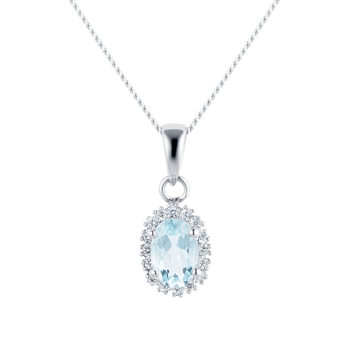 Goldsmiths 9ct White Gold Aquamarine Halo Pendant & Earrings Set