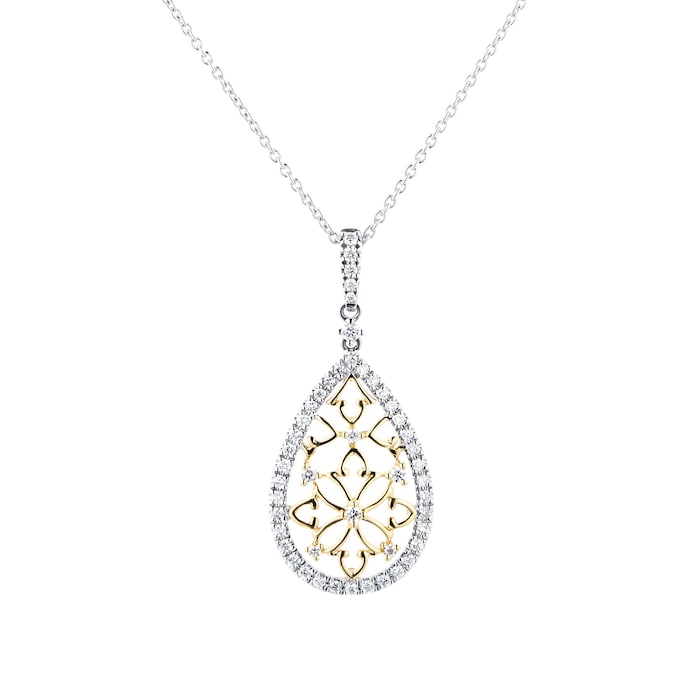 Mappin & Webb Floresco 18ct White & Yellow Gold 0.30ct Diamond Pear Filigree Pendant