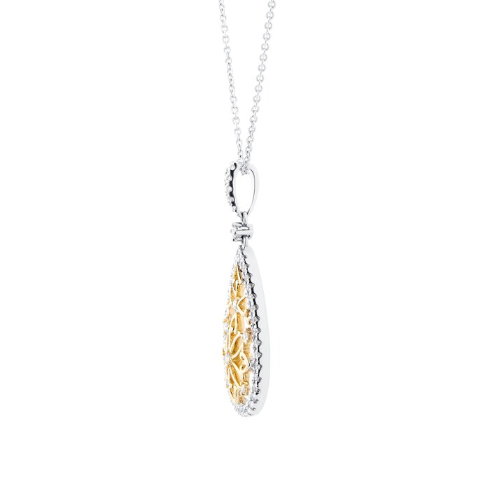 Mappin & Webb Floresco 18ct White & Yellow Gold 0.30ct Diamond Pear Filigree Pendant