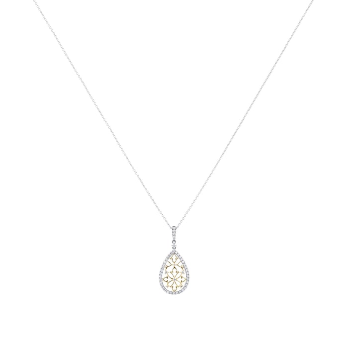 Mappin & Webb Floresco 18ct White & Yellow Gold 0.30ct Diamond Pear Filigree Pendant