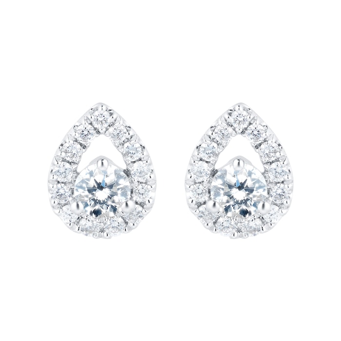 Goldsmiths 9ct White Gold 0.65ct Diamond Open Pear Pendant & Earrings Set
