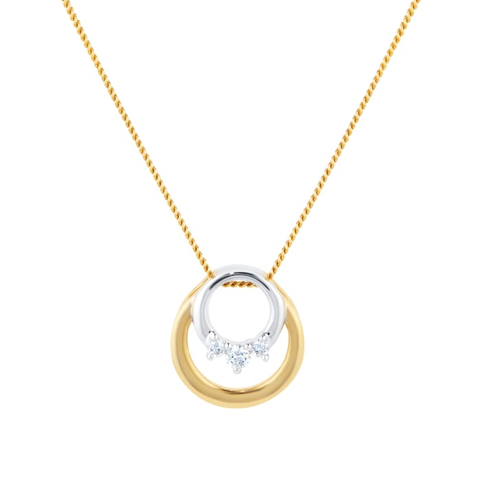 Goldsmiths 9ct Yellow Gold 0.08ct Diamond Open Circle Pendant & Earrings Set