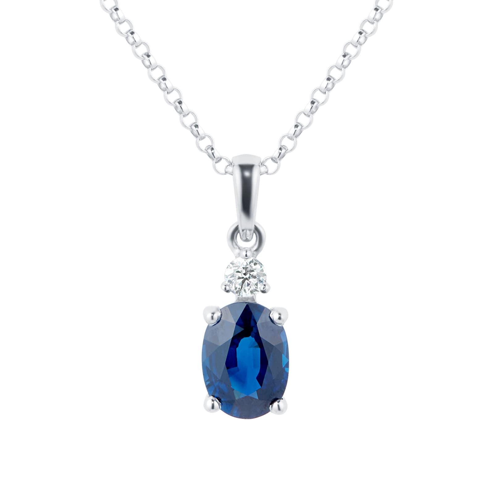 Mappin & Webb 18ct White Gold Oval Sapphire & 0.06ct Diamond Pendant