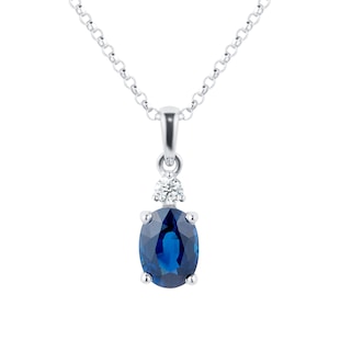 Mappin & Webb 18ct White Gold Oval Sapphire & 0.06ct Diamond Pendant