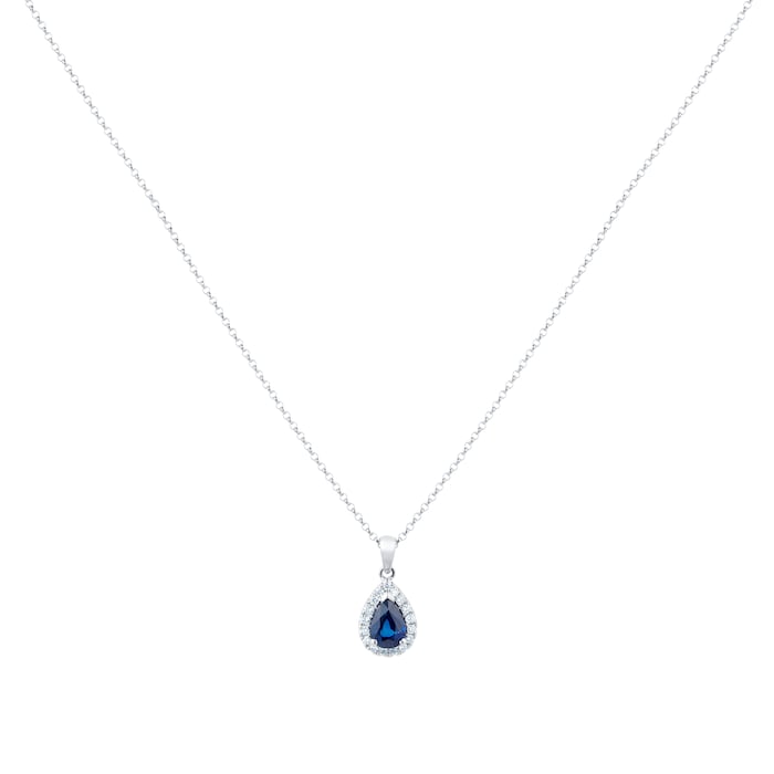 Mappin&Webb 18ct White Gold Pear Sapphire & 0.16ct Diamond Halo Pendant