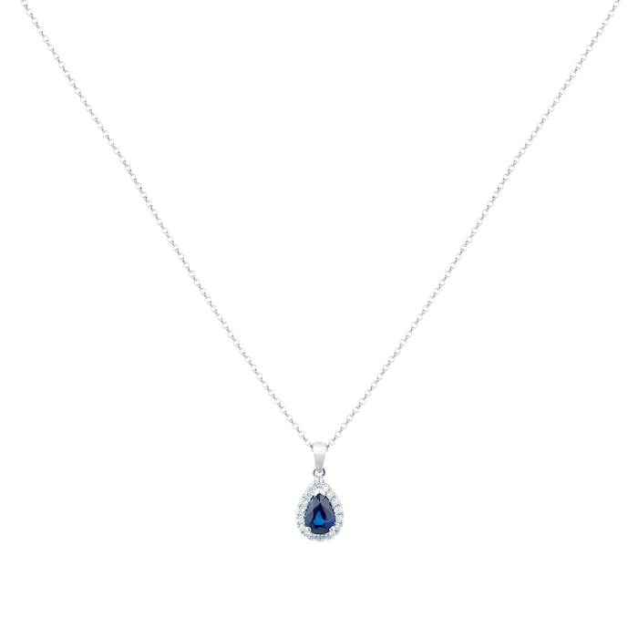 Mappin & Webb Amelia 18ct White Gold Pear Sapphire & 0.16ct Diamond Halo Pendant