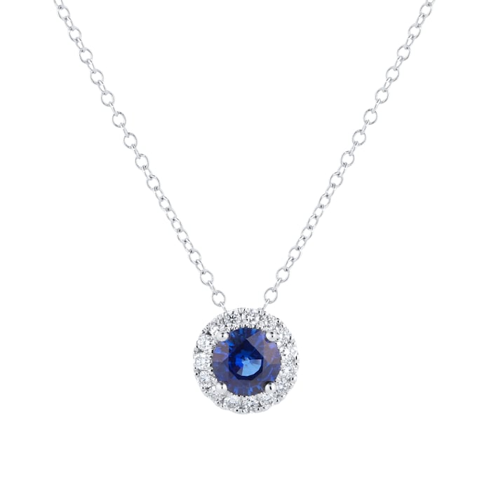 Mappin & Webb Amelia 18ct White Gold Sapphire & Diamond Halo Pendant