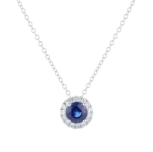 Mappin & Webb Amelia 18ct White Gold Sapphire & Diamond Halo Pendant