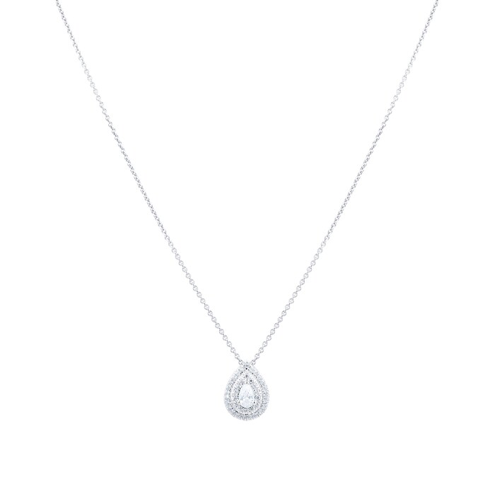 Goldsmiths 9ct White Gold 0.20cttw Diamond Pear Double Halo Pendant