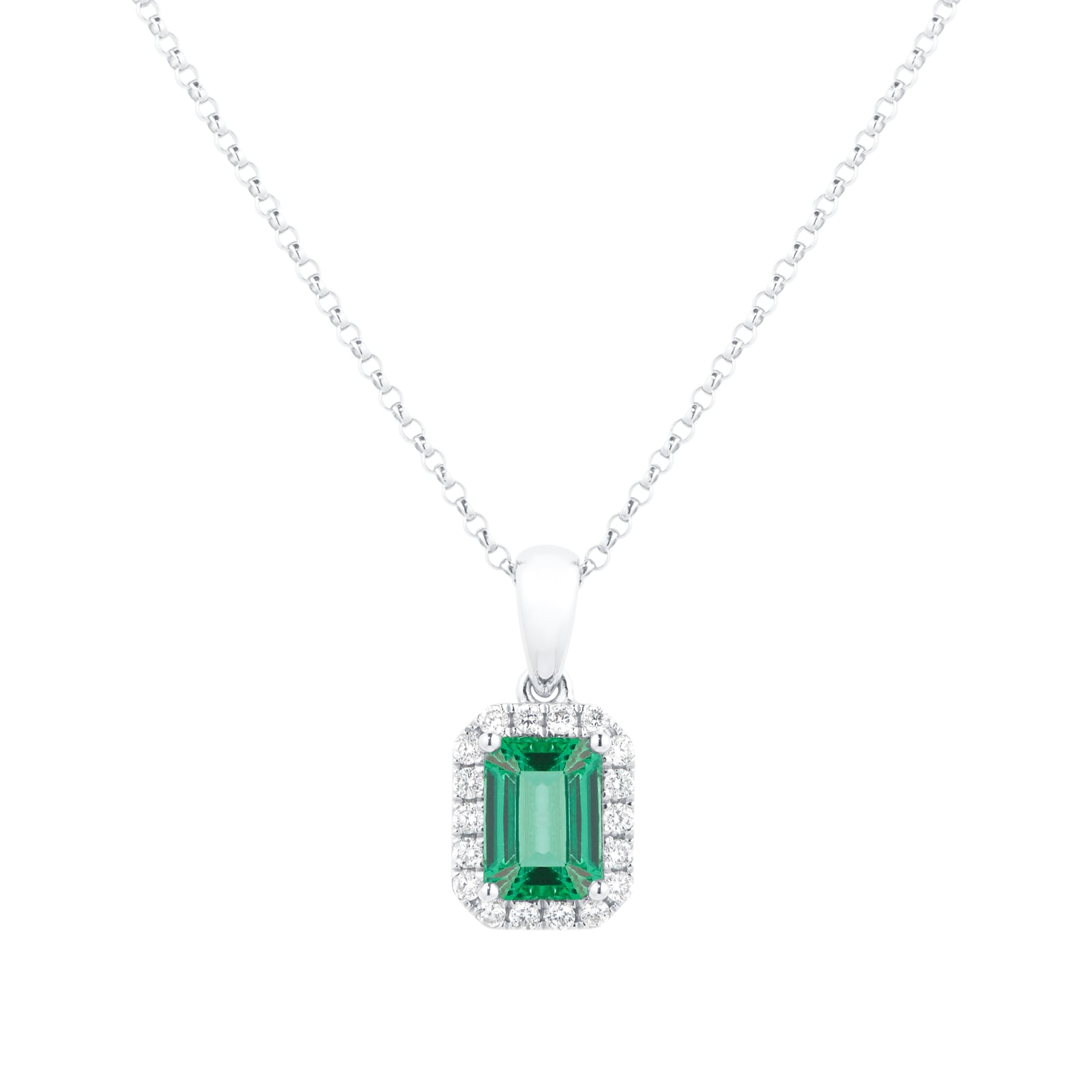 Emerald Pendant - 14ct White Gold Emerald & Diamond Pendant - 771052