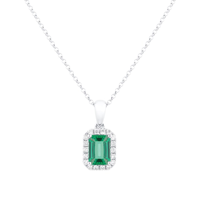 Mappin & Webb Amelia 18ct White Gold Emerald & Diamond Halo Pendant