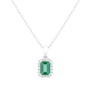 Mappin & Webb Amelia 18ct White Gold Emerald & Diamond Halo Pendant