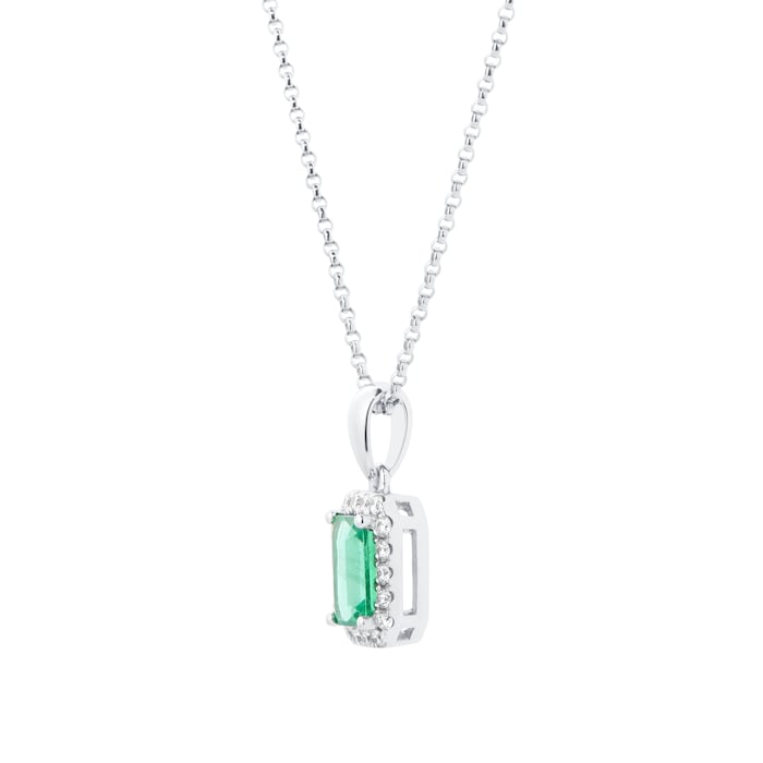 Mappin & Webb Carrington 18ct White Gold Emerald & Diamond Halo Pendant